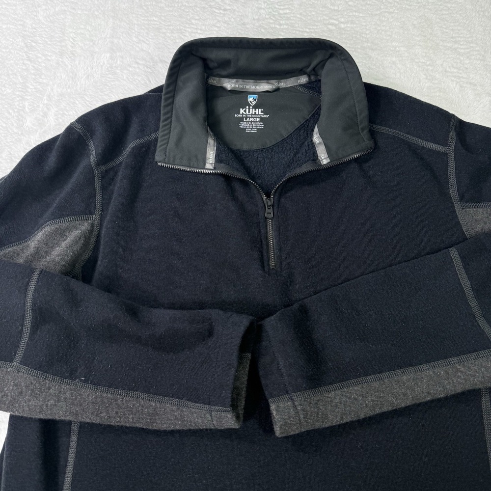 Kuhl Sweater Mens Large Black Revel 1/4 Zip Fleece Pullover Kashmira Performance